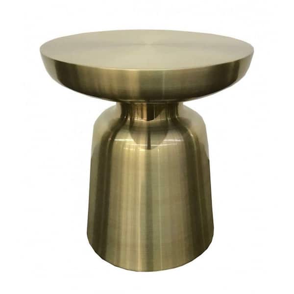 Benjara 15 in. Brass Round Metal End Table with Pedestal Base