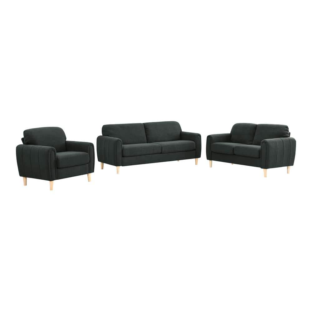 Charcoal Gray Tufted Faux Leather Lawson Sofa with Wood Legs