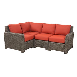 Laguna Point 4-Piece Wicker Outdoor Sectional Chairs with CushionGuard Quarry Red Cushions
