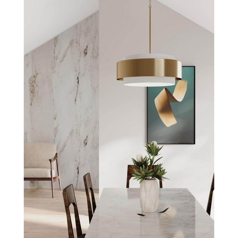 Silva Collection 3-Light Brushed Bronze White Linen Shade Pendant price history on PriceWatchPro