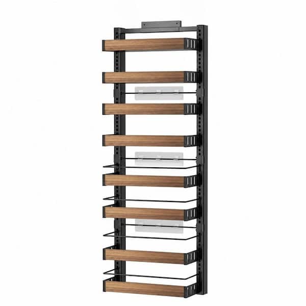 8-Tier Black Over The Door Pantry Organizer, Wall Mount or Hanging Spice Rack with Adjustable Basket for Kitchen