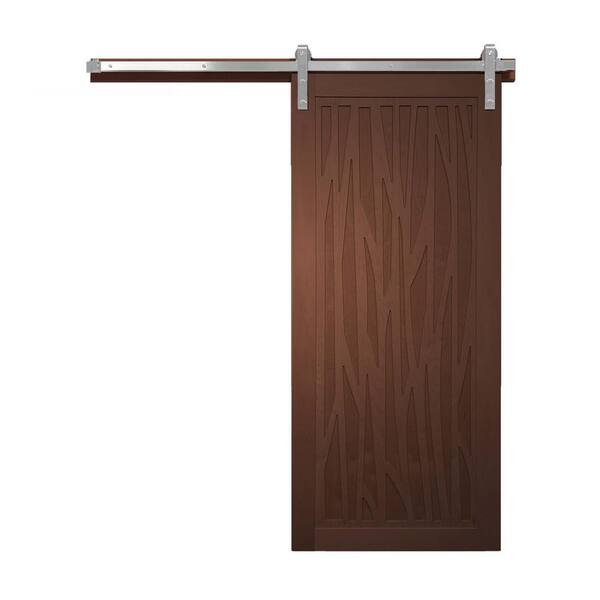 VeryCustom 36 in. x 84 in. Howl at the Moon Coffee Wood Sliding Barn Door with Hardware Kit in Stainless Steel