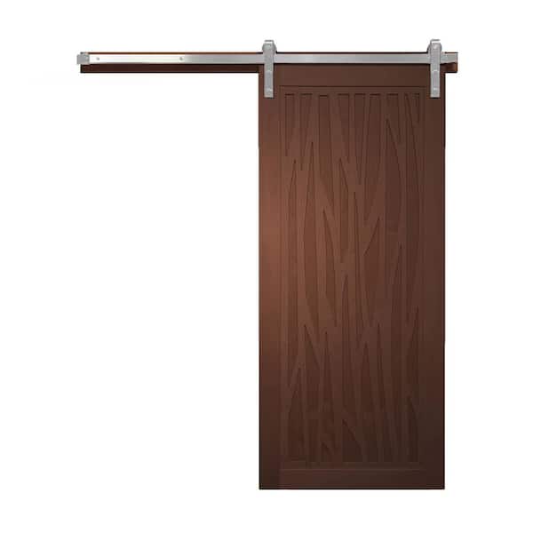 VeryCustom 42 in. x 84 in. Howl at the Moon Coffee Wood Sliding Barn Door with Hardware Kit in Stainless Steel