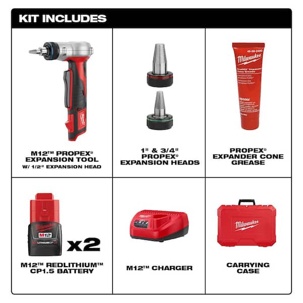 M12 12-Volt Lithium-Ion Cordless ProPEX Expansion Tool Kit with 1.5Ah Batteries, Expansion Heads and Packout Tool Box