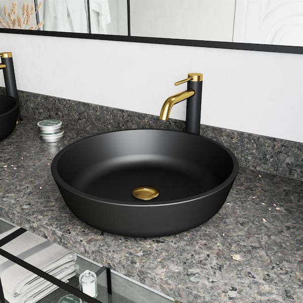 Lexington Single Handle Single-Hole Bathroom Vessel Faucet in Matte Gold and Carbon Fiber
