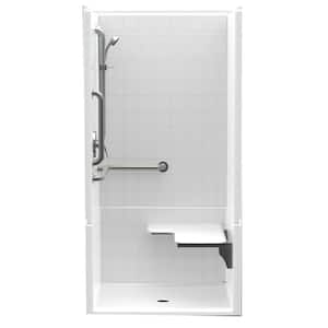 Accessible Diagonal Tile AcrylX 36 in. x 36 in. x 76 in. 4-Piece Shower Stall w/ Right Seat and Grab Bars in White