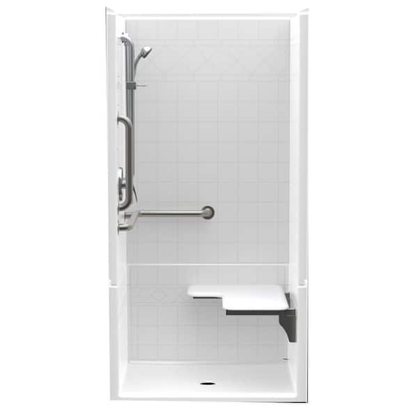 Aquatic Accessible Diagonal Tile AcrylX 36 in. x 36 in. x 76 in. 4-Piece Shower Stall w/ Right Seat and Grab Bars in White