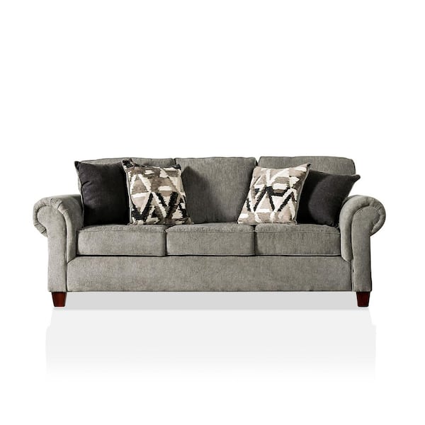 Furniture of America Santago 91 in. Graphite Chenille 3-Seat Sofa