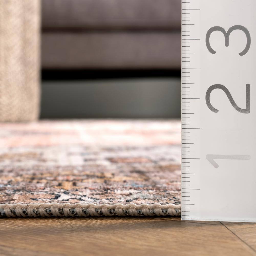 Peach Medallion Easy-Care Synthetic Rectangular Rug
