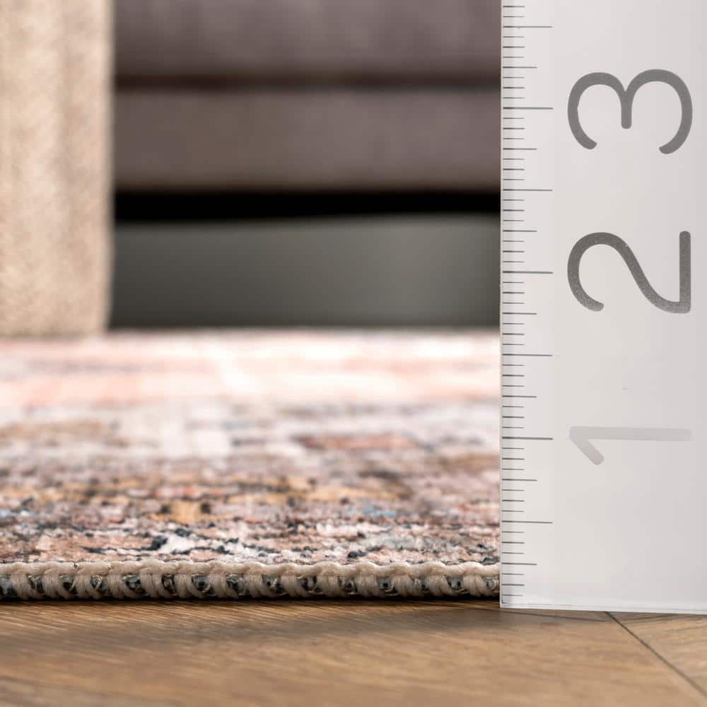 Peach Medallion Easy-Care Rectangular Synthetic Rug