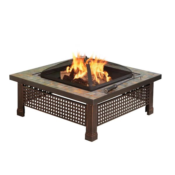 Pleasant Hearth Bradford 34 in. x 19.69 in. Square Steel Wood Fire Pit in Slate