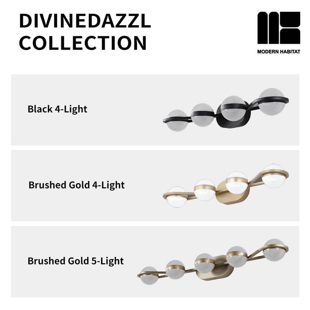 Brushed Gold 5-Light Dimmable LED Vanity Light with Globe Shades