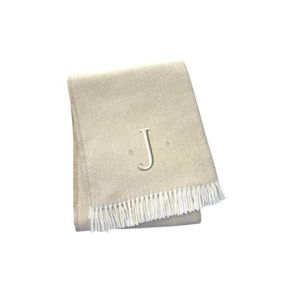 Linen, White Herringbone Cotton Blend Throw Blanket