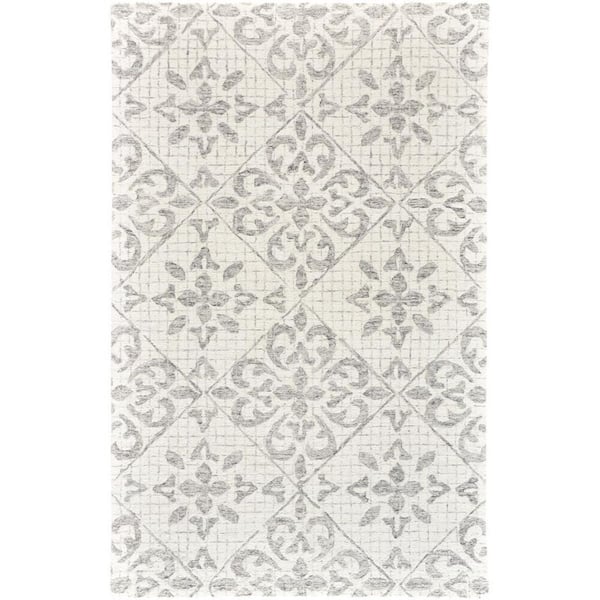 HomeRoots 5 X 8 Ivory, Gray Floral Area Rug