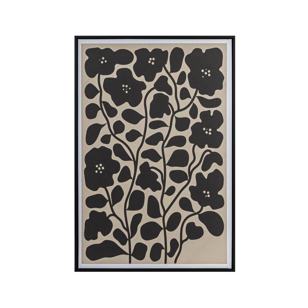 Black and Cream Floral Art with Reclaimed Wood Frame