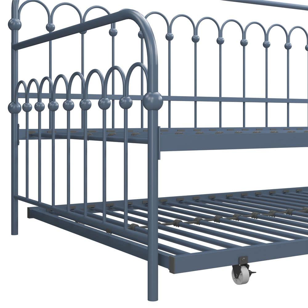 Stone Blue Twin Metal Daybed with Trundle and Slats