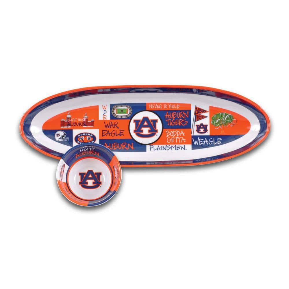 Magnolia Lane Auburn 20 in. Assorted Colors Melamine Oval Chip and Dip Server (Set of 2) 20369