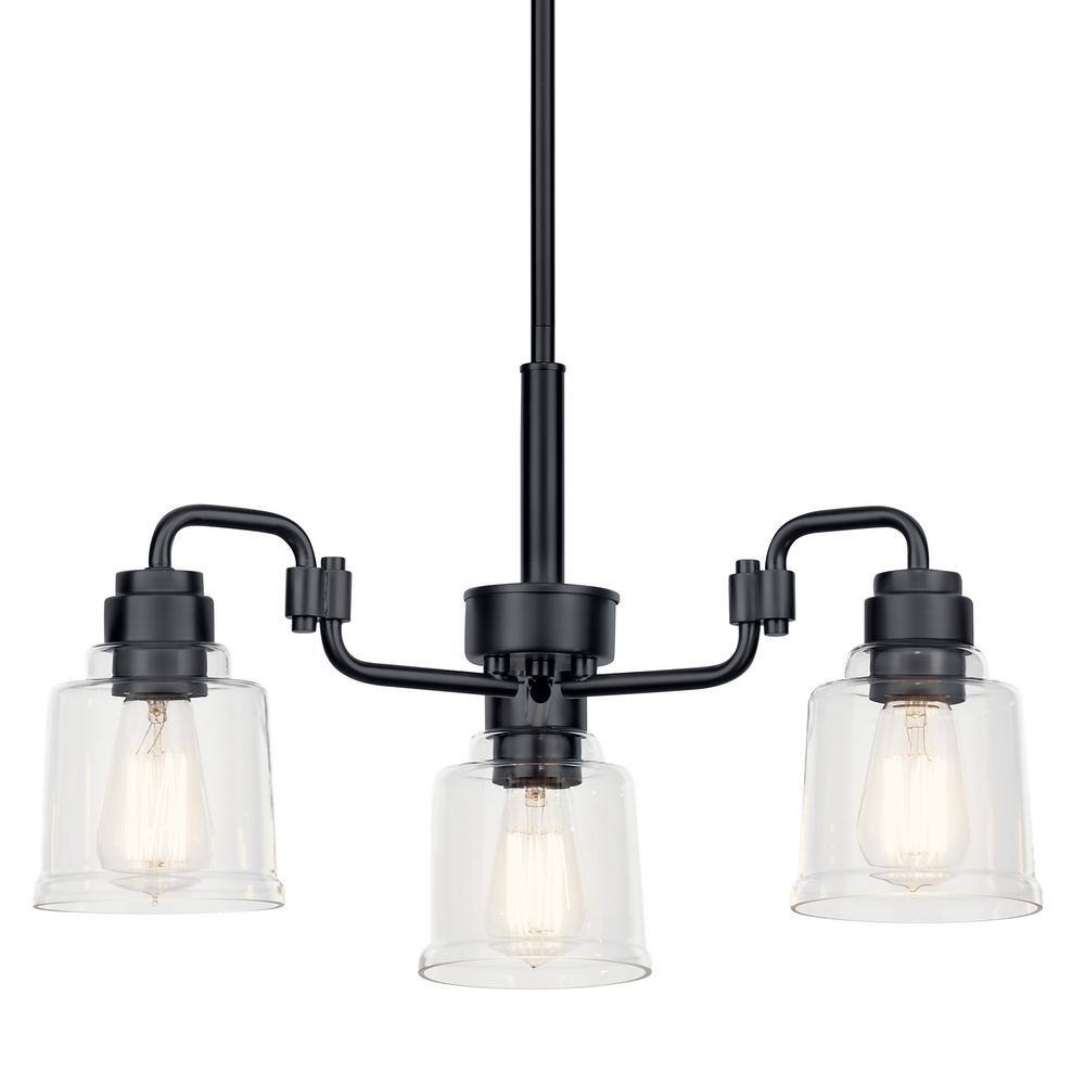 Mini Aivian Industrial Black 3-Light Chandelier with Clear Glass