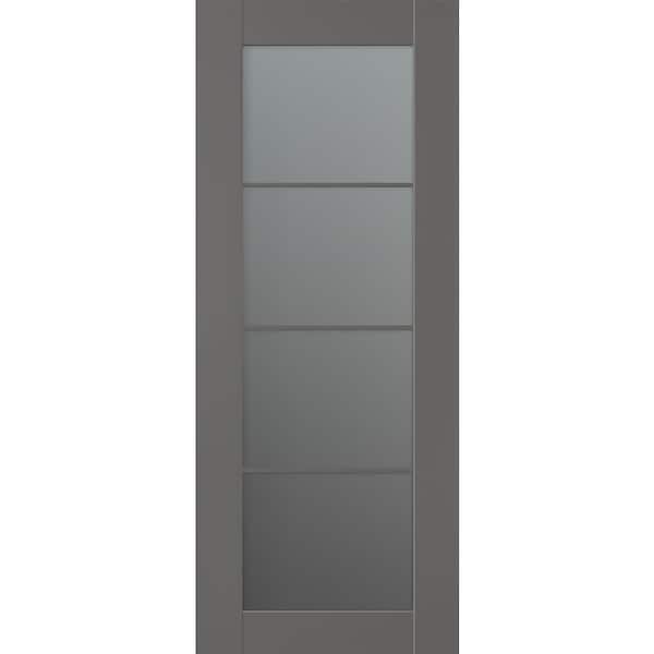 Belldinni Vona 32 in. x 80 in. 4-Lite No Bore Solid Core Frosted Glass Gray Matte Composite Interior Door Slab