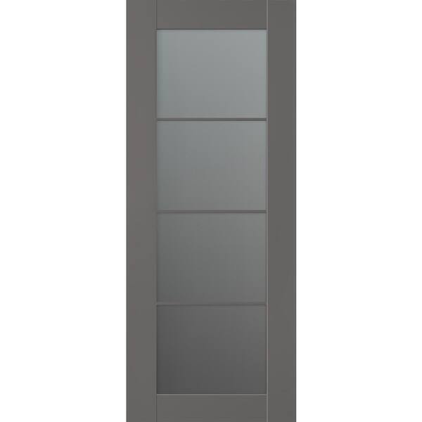 Belldinni Vona 18 in. x 96 in. 4-Lite No Bore Solid Core Frosted Glass Gray Matte Composite Interior Door Slab