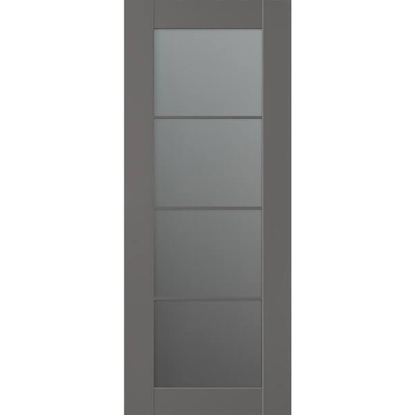Belldinni Vona 30 in. x 84 in. 4-Lite No Bore Solid Core Frosted Glass Gray Matte Composite Interior Door Slab