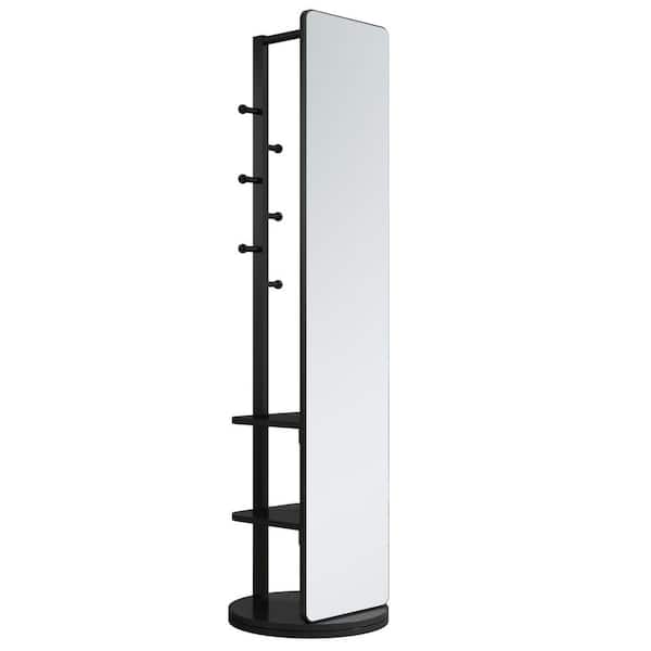 Anky Black 17.72 in. W x 65.75 in. H Rectangle Wood Framed Full Length Mirror with Coat Hooks and Storage Rack