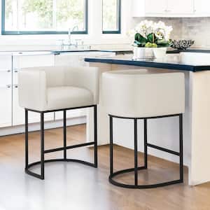 26 in. White and Black Low Back Bar Stool with Metal Frame Counter Height Faux Leather Counter Stool (Set of 2)