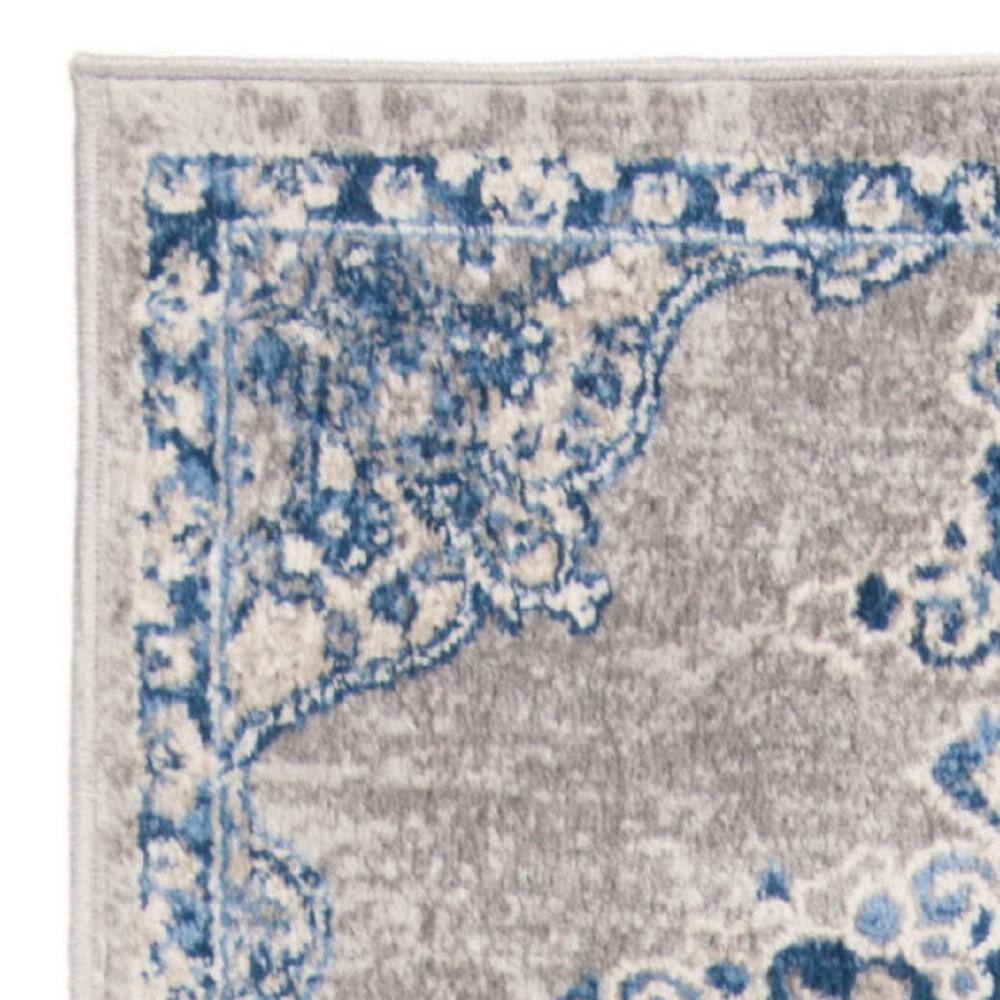 Elegance Light Grey/Blue Hand-Knotted 2'x8' Synthetic Area Rug