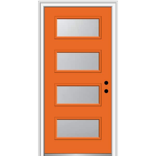 MMI Door 32 in. x 80 in. Celeste Left-Hand Inswing 4-Lite Frosted Glass Painted Steel Prehung Front Door on 6-9/16 in. Frame