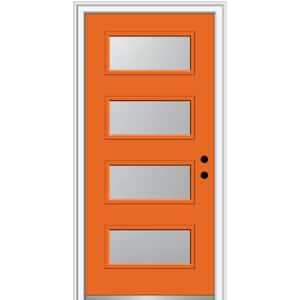 36 in. x 80 in. Celeste Left-Hand Inswing 4-Lite Frosted Glass Painted Steel Prehung Front Door on 6-9/16 in. Frame