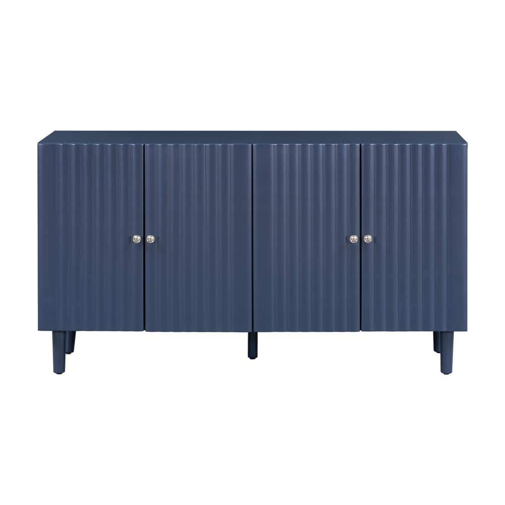 58.1 in. W x 16.6 in. D x 32.1 in. H Blue Linen Cabinet with Wavy Pattern D