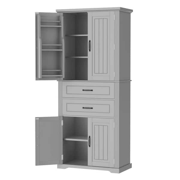 Polibi Gray 72.5 in. H Storage Cabinet with 2-Drawers, Adjustable