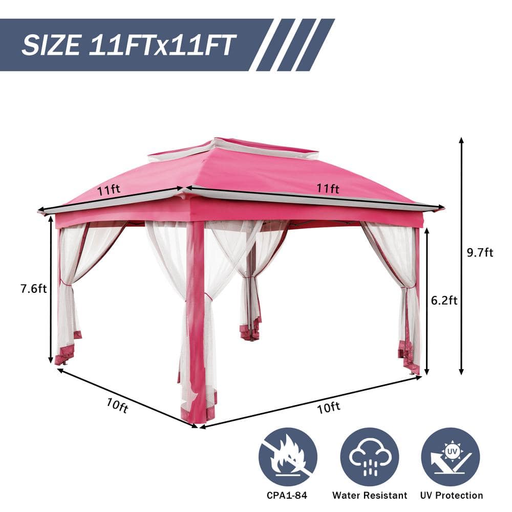 11 ft. Pink Steel Pop-Up Gazebo with Mosquito Netting