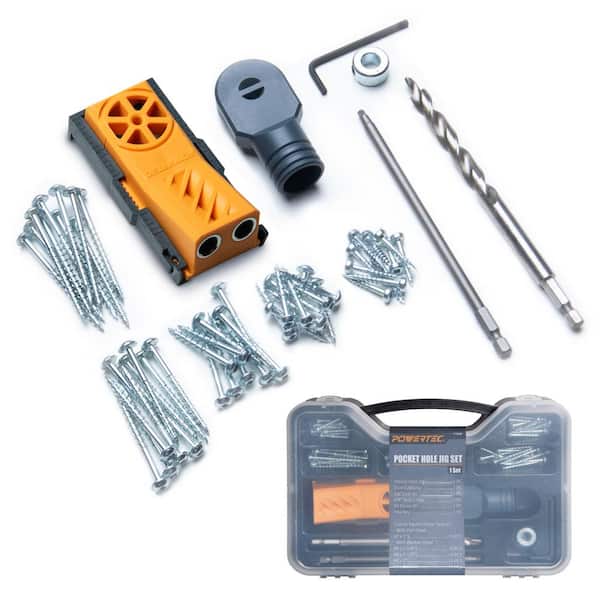 ‎POWERTEC Pocket Hole Jig with Drill Bit, Stop Collar, Screw Kits and Dust Collector Adapter for Wood working Pocket-Hole Joints