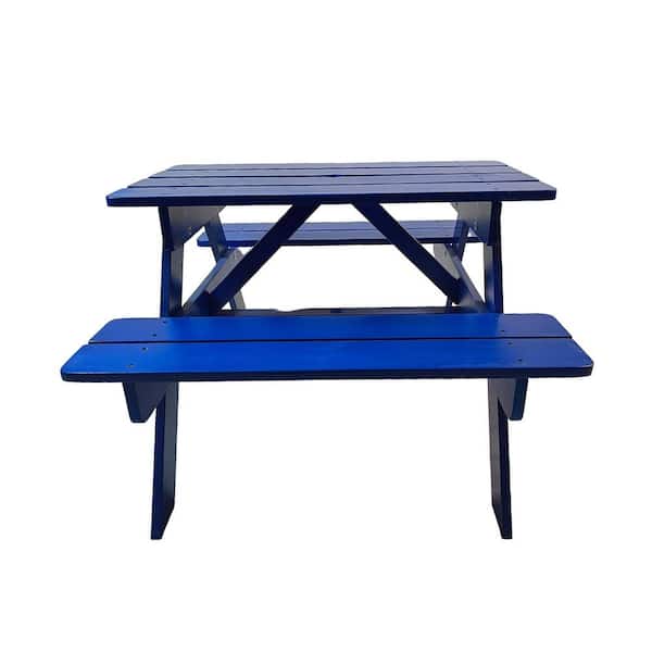1-Piece Blue Outdoor Wood Dining Set with Easy-Clean Surface, Children's Dining Tables and Chairs, Perfectly Child-Sized