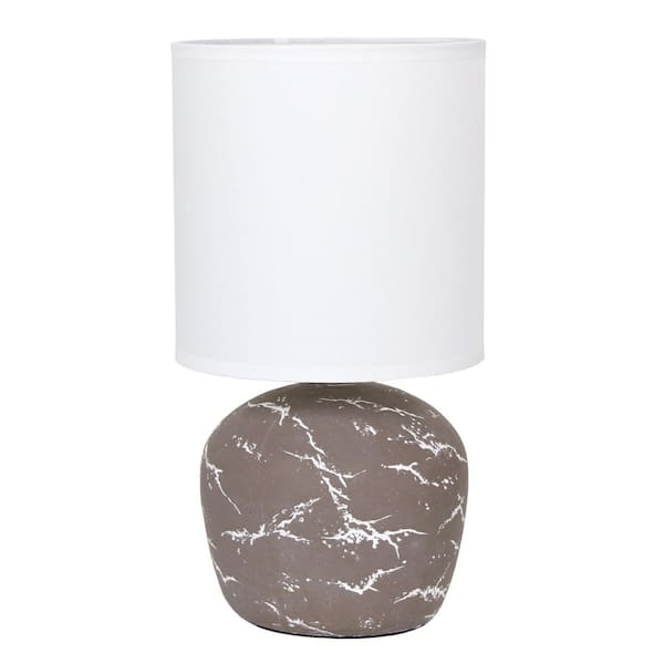 12.4 Mini Marble-Inspired Concrete Table Lamp, Taupe Base with Fabric Shade for Bedroom or Office
