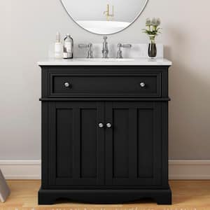 Fremont 32 in. Single Sink Freestanding Black Bath Vanity with White Engineered Marble Top (Assembled)