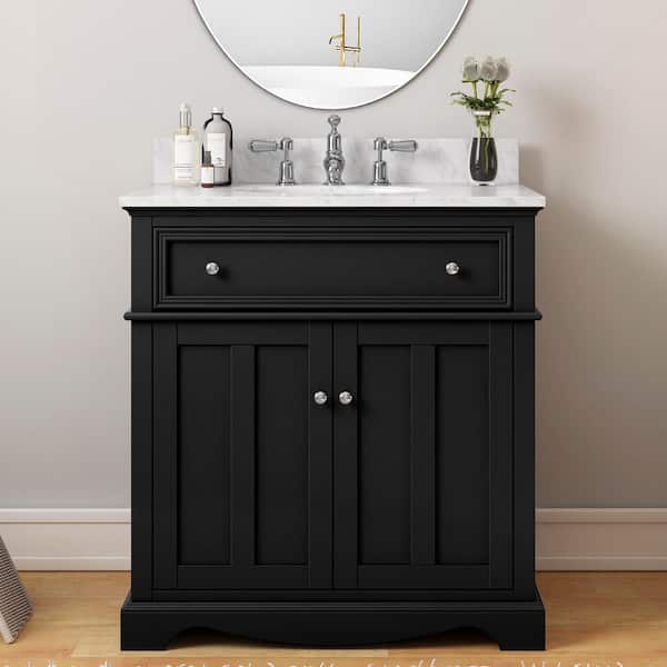 Home Decorators Collection Fremont 32 in. Single Sink Black Bath Vanity with White Engineered Marble Top (Assembled)