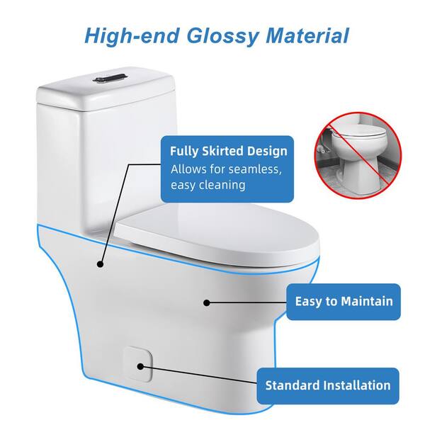 All-in-One Toilet Elongated One-Piece Dual Flush 1.28 GPF/0.88 GPF High Efficiency Skirted Toilet in White All-in-One Toilet Elongated One-Piece Dual Flush 1.28 GPF/0.88 GPF High Efficiency Skirted Toilet in White