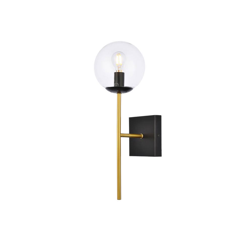 Neri Black and Brass Globe Glass Wall Sconce