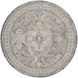 Nyle Ivory Charcoal 8 ft. x 8 ft. Round Vintage Persian Area Rug