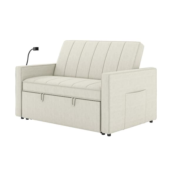 JAYDEN CREATION Fergus 53 in. Square Arm Polyester Square Sleeper Sofa in White