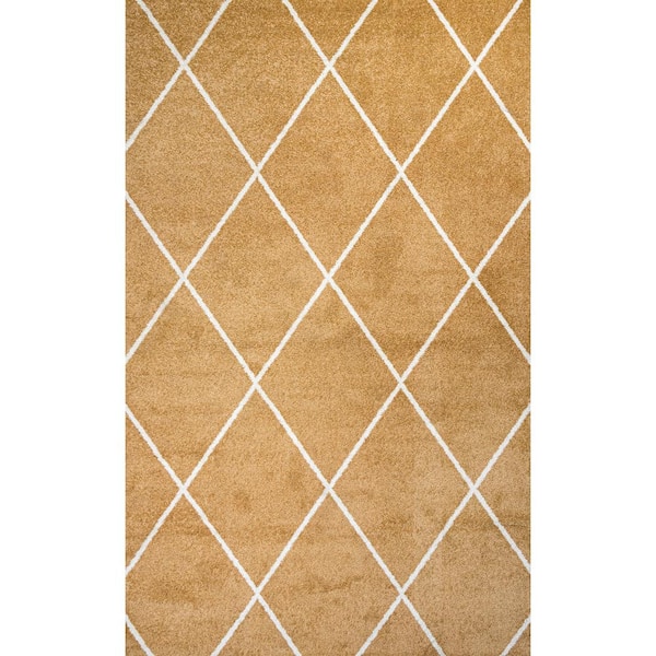 Cole Minimalist Diamond Gold/White 8 ft. x 10 ft. Trellis Area Rug