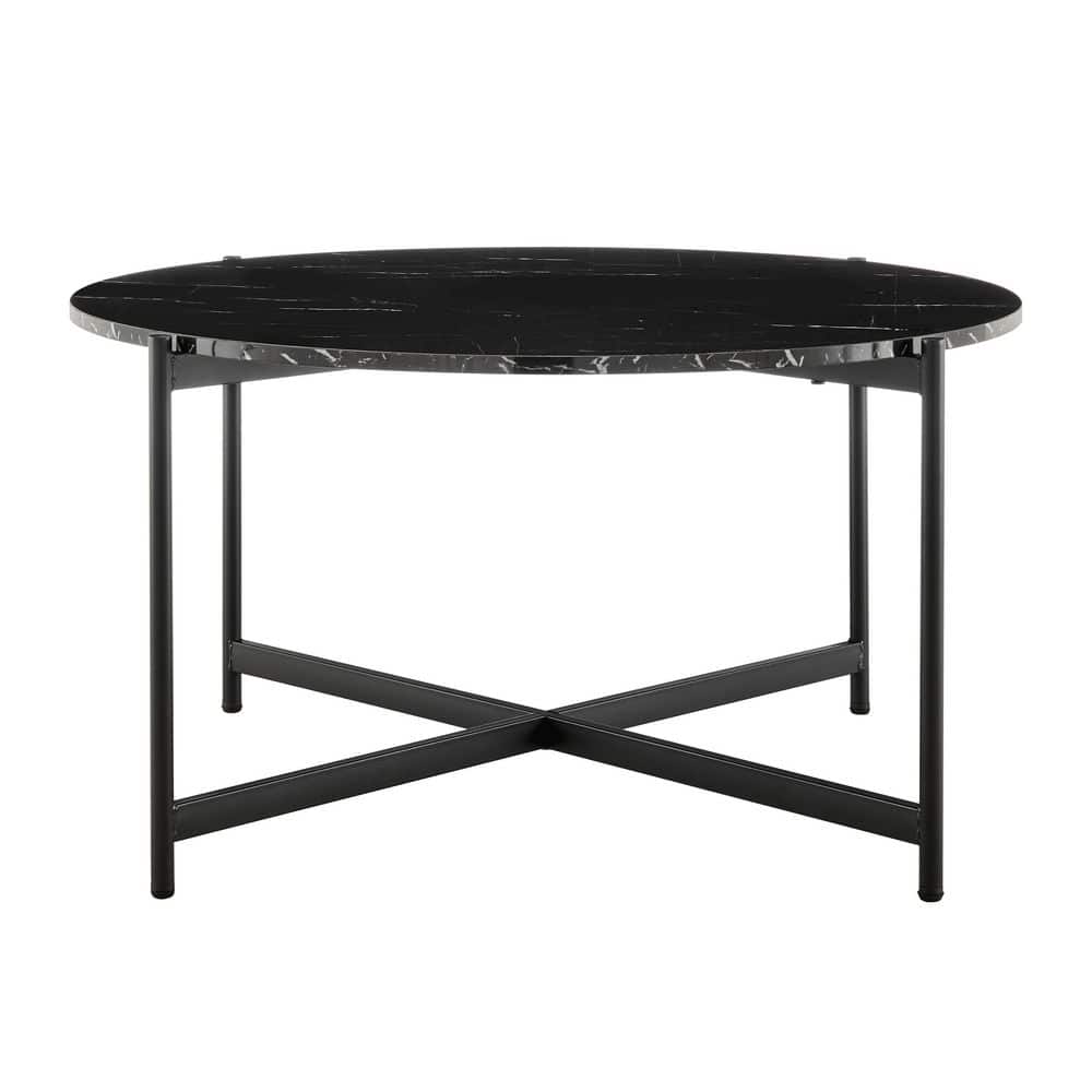 Elegant 36" Round Black Marble & Metal Coffee Table