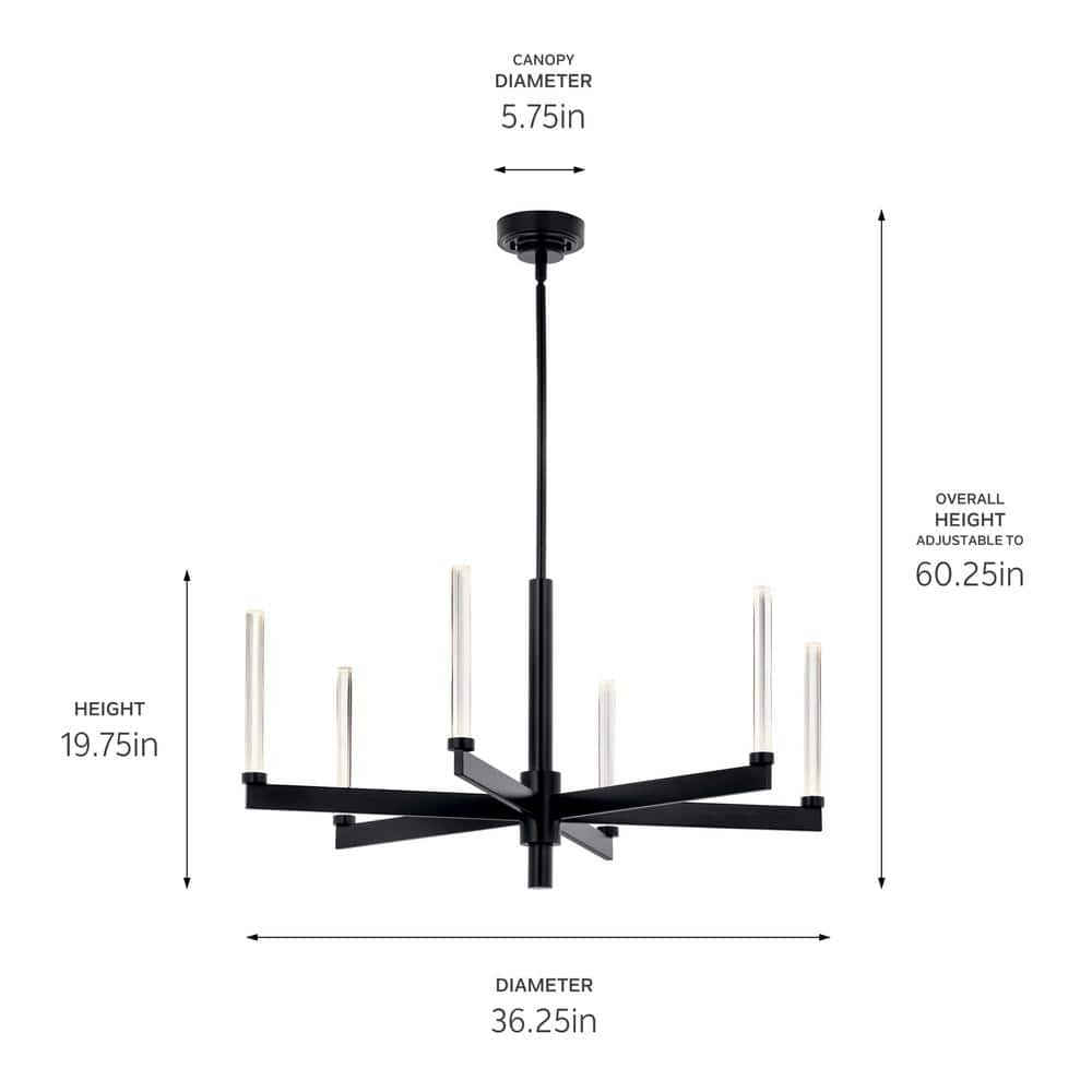 Sycara Black and Clear Crystal 6-Light LED Chandelier