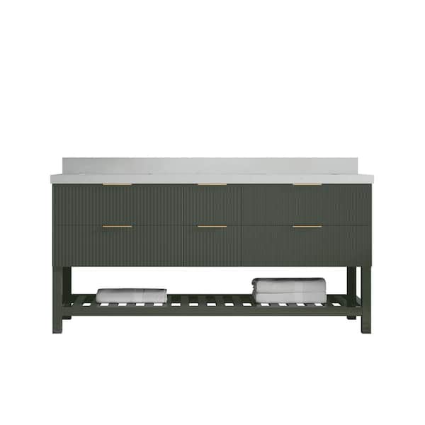 Willow Collections Catalina 72 in. Double Sink Freestanding Pewter Green Bath Vanity with Carrara Qt. Top Unassembled
