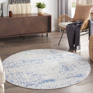 Whimsicle Gray Blue 5 ft. Abstract Round Area Rug