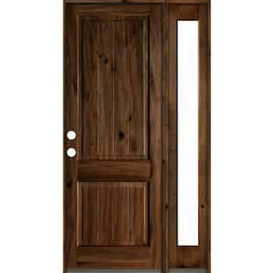 50 in. x 96 in. Knotty Alder Square Top Right-Hand/Inswing Glass Provincial Stain Wood Prehung Front Door with RFSL