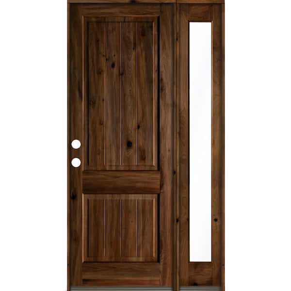 Krosswood Doors 56 in. x 96 in. Knotty Alder Square Top Right-Hand/Inswing Glass Provincial Stain Wood Prehung Front Door with RFSL