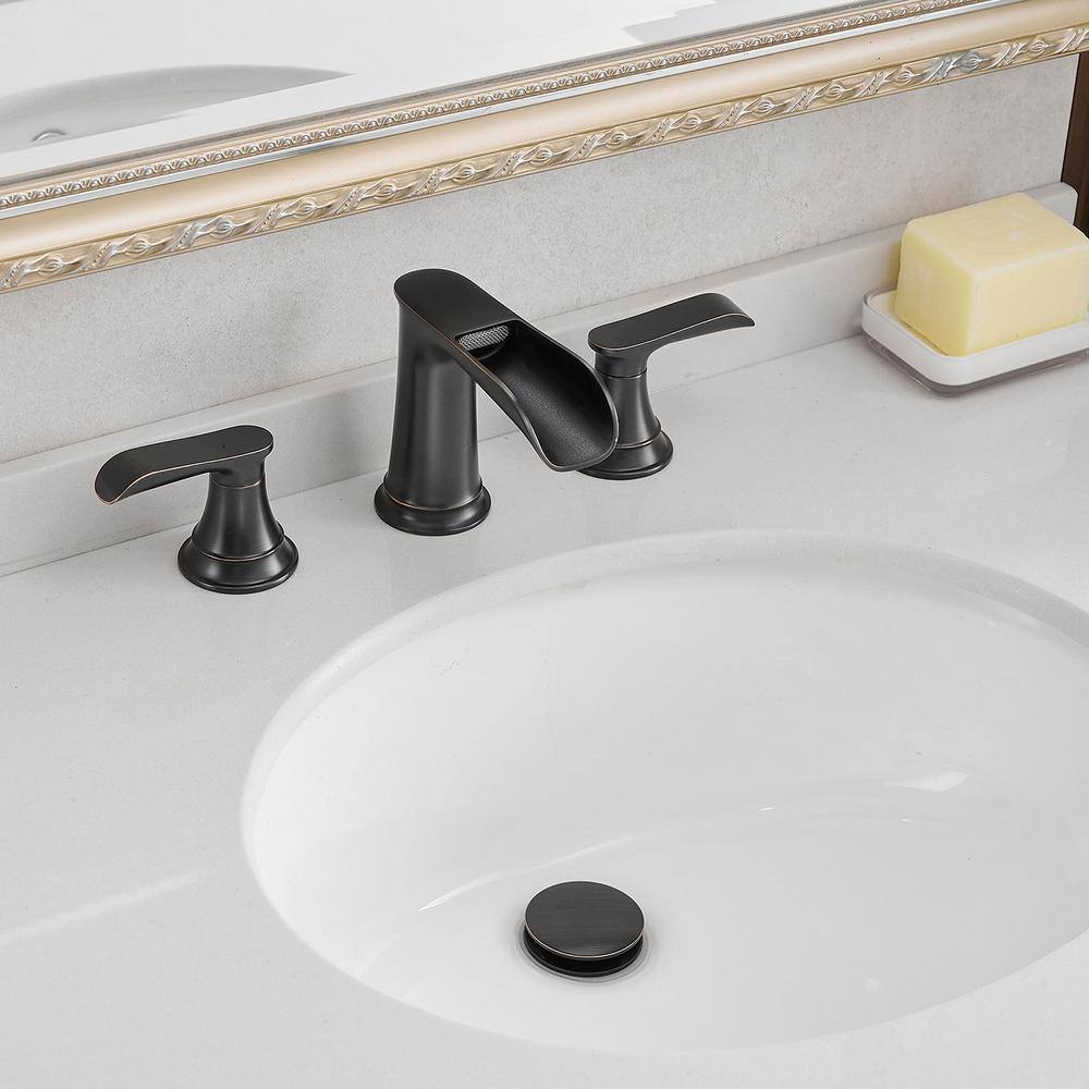 Oil Rubbed Bronze 8-Inch Widespread Waterfall Bathroom Faucet